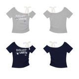 Oblique Shoulder Lace Sling Short-Sleeved Woman Design Small Sweet Short T-Shirt Girl Irregular