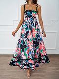 Summer Women's New Printed Vacation Long Suspension Dress Temperament Sexy Dress