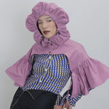 Patchwork Beads Ruched Pashminas For Female Hooded Collar Half Sleeve Drawtring Lace Up Pashmina Women Fashion Tide 1028-1-Outfit