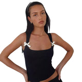 Toloer New Summer Y2K Fashion Bow Slim Short Style Sling Slim Vest