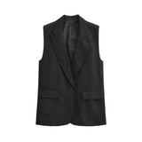 Women Fashion Single Button Office Wear Waistcoat Vintage Sleeveless Flap Pockets Female Outerwear Chic