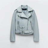 2022 Spring Autumn Pu Faux Leather Jacket Women Solid Zipper Slim Short Biker Jackets Coat Female