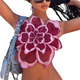 Women‘’s Sexy Sleeveless Chic Short Vest Tops Summer Backless Lace Cami 3D Flower Shaped Slim Fit Camisole-Outfit
