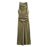 Autumn Silk Hymn Feeling Sleeveless Fan Flute Dress Round Neck Fashion Party