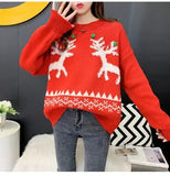 Women Clothing Knitted Hairball Deer Snowflake O-Neck Warm Thick Pullovers Flower Sweater Loose Tops Tide