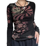 Top Women Vintage T-shirts Autumn Winter Clothes 2024 Graphic Aesthetic Long Sleeve Slim Tees Female Clothing Streetwear-Outfit