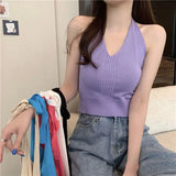 Club Bundy Sling Female Summer New Solid Color Hanging Neck Vest Hottie Style Sexy Short V Sleeveless