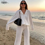Lady Sexy Suit Two Pieces Outfits Long Sleeve Suit Collar Jacket Coat Casual Wide Leg Trousers Set Suits 2022 Women