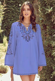Kaftan Flower Print Neckline And Cuff Long Sleeve