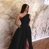 2025 New Sexy Open Fork And Slanted Shoulder Dress Dress Dress Evening Dress