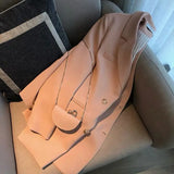 Women 2021 Fashion Office Wear Double Breasted Pink Blazer Coat Long Sleeve Pockets Female Outerwear Chic