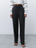 Autumn Black Ladies Office Trousers Women High Waist Pants Button Slit Female Pleat Pencil Classic Pants Solid