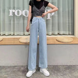 Toloer Sense Wide Leg Jeans Female Autumn High Waist Show Thin Loose Large Size Versatile Straight Tube Drag Pants Tide Ins-Outfit