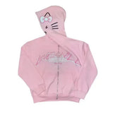 And Winter New Foam Plus Water Drill Loose Hooded Hooded Hooded Kitty Cat Print Jacket