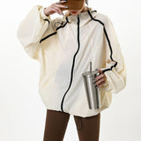 Toloer Feeling Spell Color Line Function Wind Outdoor Hooded Coat Female Summer New Street Versatile Sunscreen