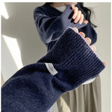 Dark Academia Solid Color V-Neck Pullover Sweater-Outfit