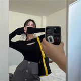 Toloer Long-Sleeved T-Shirt Women's Autumn 2024 New Hot Girl Sexy Slim Design Sense Bottom Shirt Student