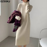 2022 Casual autumn winter Pile collar thick maxi weater pullovers dress Women basic loose sweater female turtleneck long