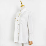 Toloer Cardigan Female Top Spring 2024 New Striped Metal Button Lapel Loose Type Thin Temperament Shirt-Outfit