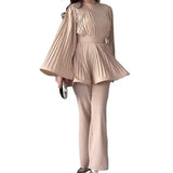 2025 New Round-Neck Bat Sleeve Folding Top-Up Temperament Elegant