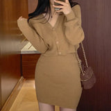 Gas Age Reduction Suit Women's Autumn And Winter 2025 Women's Knitted V-Neck Sweater Jacket Single Buckle High Waist + Short Skirt Two