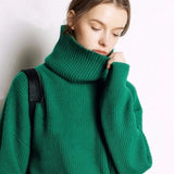Autumn Winter Women Knited Turtleneck Cashmere Sweater Red Thick Pullover Fashionable Warm Knitwear Long Sleeve Loose