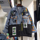 Cloth Stitching Denim Mid-length Jacket-Outfit