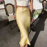Satin High Waist Skirts Women 2021 New Soft Smooth Silk Office Lady Basic Midi Skirt Chic Elegant Glossy Long