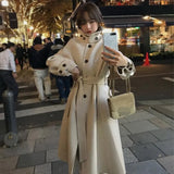 Lady Woolen Coat Women's Long 2021 Fashion Popular Autumn And Winter New Hepburn Style Stand Collar Korean Woolen