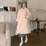 Ling Ge Knitting Collar Long Down Jacket Female 2024 Winter Fashion Thick Thin Belt Waist Show Thin Over The Knee Coat Tide-Outfit