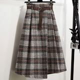 Vintage Designer Long Skirt Women Y2k Knee Length Tartan Plaid Maxi Skirts Casual Fashion Elegant High Waist A-line