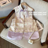 Chinese Style Plate Buckle Jacquard Color Vest Women's Dress 2024 Summer High-Level Zen Folded Vest-Outfit