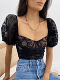 Cropped Lace Puff Sleeve Blouse-Outfit