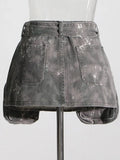 Women Denim Skirt Camouflage Slim Spliced Multiple Pockets Zippers Lace Up Belt Mini Skirts 2024 Summer New Fashion 29L244-Outfit
