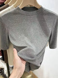 Toloer Wind Advanced Sense Pure Color Half High Collar Five Minutes Sleeve Sleeve T Shirt Female Slim Slim Inside The Bottom Shirt