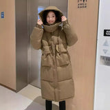 Autumn And Winter 2024 New Korean Version Of Cotton-Padded Clothes Female Long Hooded College Wind Over The Knee And Thick Loose Coat Tide-Outfit