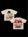 War Girl Graphic Print T-Shirt Y2K Vintage Loose-Sleeved Round-Collar Cotton Top Gothic Street Men's Wear-Outfit