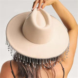 Rhinestones Tassels Cowboy Hat Party E-girls Casual Outwear Feather Patchwork Caps Vintage Elegant Hats Clubwear 2023-Outfit