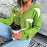 Korean Sweaters Women Cloud Harajuku Fashion V-neck Sweater Short Long Sleeve Crop Top Cardigan Knitted Ropa Mujer