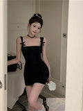 Sexy Dresses Women Sleeveless Bow Sqaure Collar Backless Solid Slim French Style Chic Party Dress Ladies Elegant-Outfit