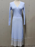 Knitted Dresses For Women 2022 Autumn Winter Long Sleeve Elegant Ladies Sky Blue Long Dresses V Neck Knitted Winer