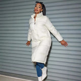 2024 Winter Women's Long Cotton Clothes Women's Fashion Zipper Solid Color Cotton-Padded Clothes Warm Coat-Outfit
