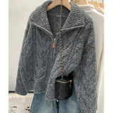 Toloer Version Of Double Zippered Strand Sweater Coat Women's 2025 Winter Design Sense Of The Collar Plus Thick Long-Sleeved Knitted Open