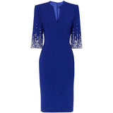 Fashion Spring And Summer New Heavy Industry Nails And Studded Sleeve V-Neck And Knee Dress Small