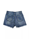 Women's Fashion Retro Do Old Loose Straight Tube Worn Denim Shorts-Outfit