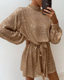 Evening Dress Gold Slimming Tie With Long Sleeves Of The Bare Back