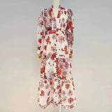 Casual Print Slim Temperament Dress Female V Neck Long Sleeve Fashion Vintage Dresses For Women Autumn Style