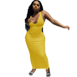 Bodycon Long Maxi Dresses for Women Elegant Robe Deep V Neck Sexy Summer Sleeveless Office Vestido White Lady Dress