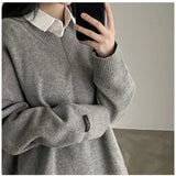 Dark Academia Solid Color V-Neck Pullover Sweater-Outfit