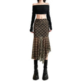 Toloer 2024 New Women's Plaid Purse Hip Irregular Flounces Slim Skirt-Outfit